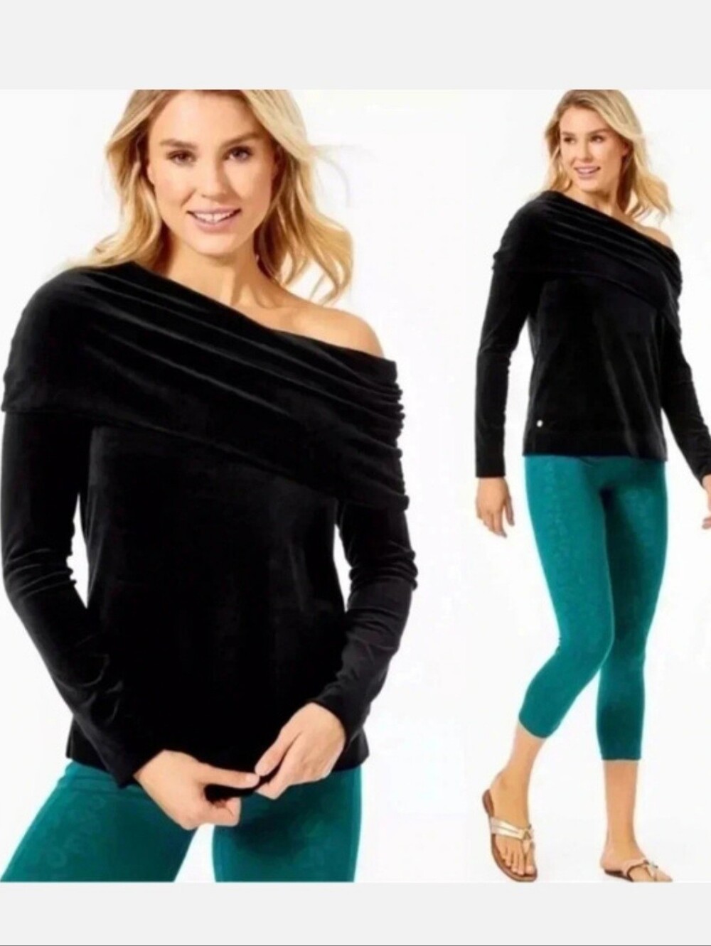 Lilly Pulitzer Off-Shoulder Black Velvet Women's Top